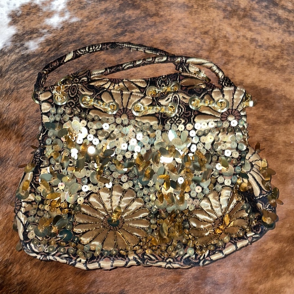 Vintage bag purse black with gold sequins from 80’s or 90’s hand bag - Picture 6 of 7